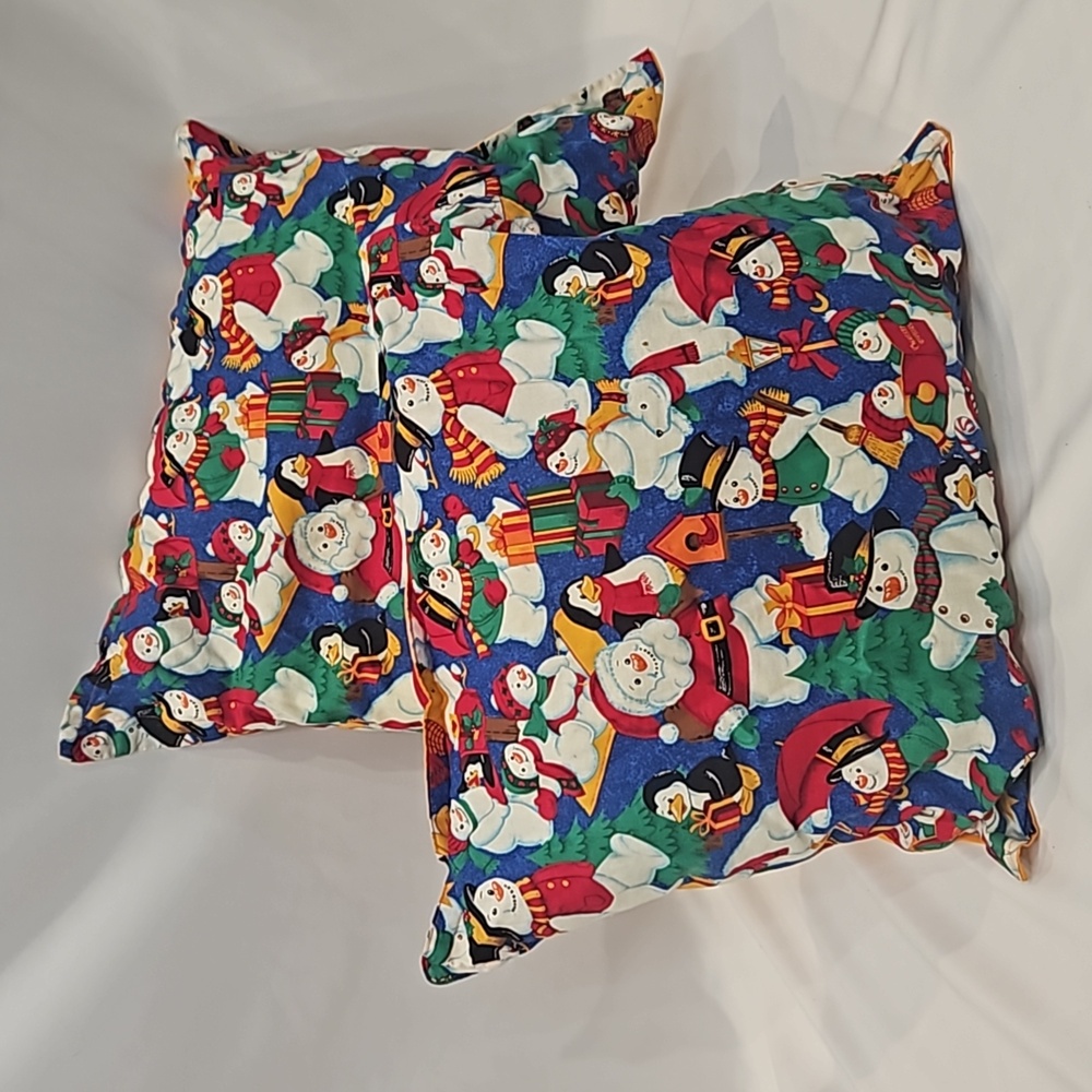 Vintage Handmade Snowman Christmas Pillows Set of Two